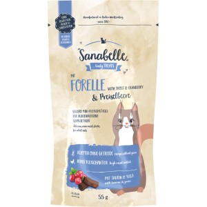 Sanabelle Katzensnacks Forelle & Preiselbeere, getreidefreie Leckerlies für Katzen.