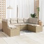 Beiges 6-tlg. Garten-Sofa-Set aus Poly Rattan mit Kissen. Modulare Gartenmöbel für Terrasse und Garten.