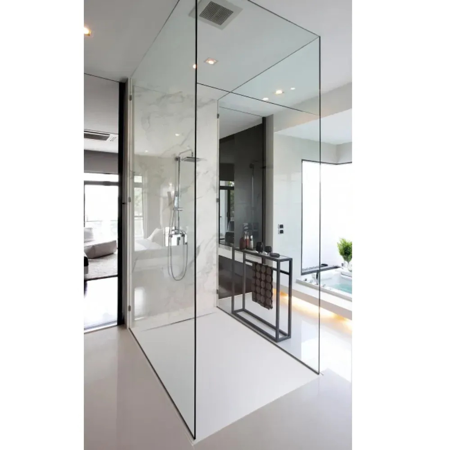 Frascio Duschwanne 175x90 cm, weiß, aus Marmor/Harz mit Gitter. Dusche mit Steinoptik.