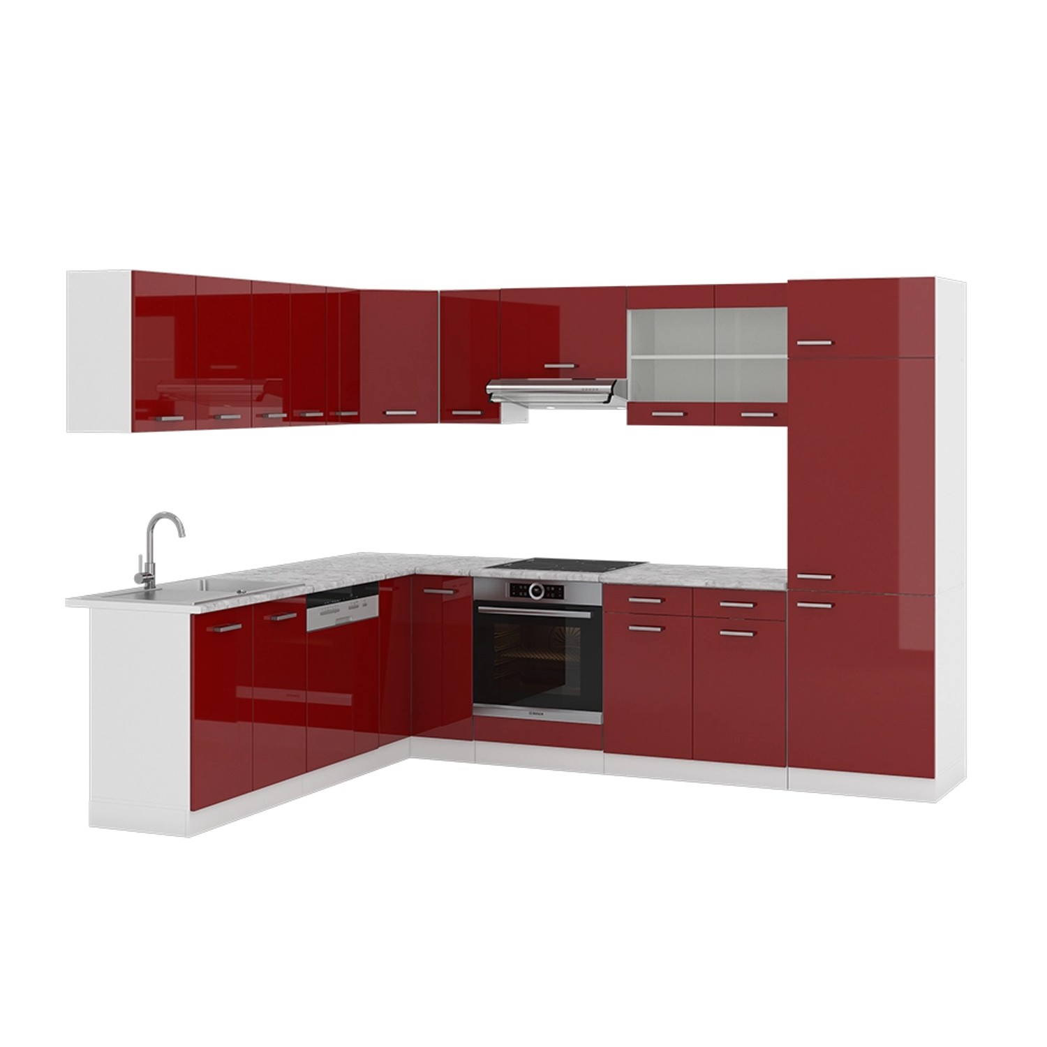 Vicco R-Line Eckküche Bordeaux Hochglanz/Weiß 227 x 287 cm ohne Arbeitsplat günstig online kaufen