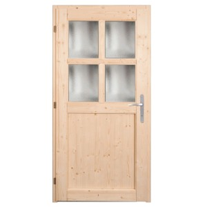 Nebeneingangstür Panto NET 502 aus Holz, Natur, mit Lichtausschnitt und Ornamentglas.