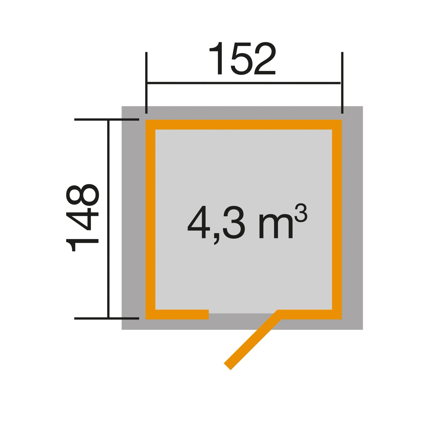 Grundriss Weka Gartenhaus Lasiert: 152x148cm, 4,3m³ Volumen. Ideal für Gartengeräte.