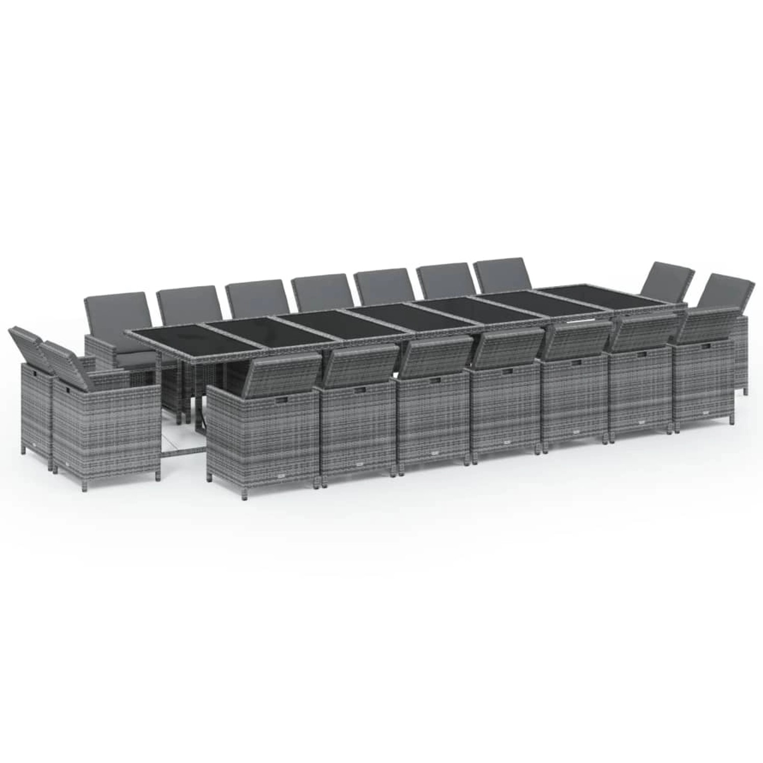 vidaXL 19-Tlg Garten-Essgruppe mit Kissen Poly Rattan Grau 3095645 günstig online kaufen