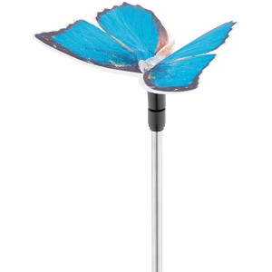 Blauer LED-Solarspieß Sagli mit Schmetterling für Garten & Balkon.
