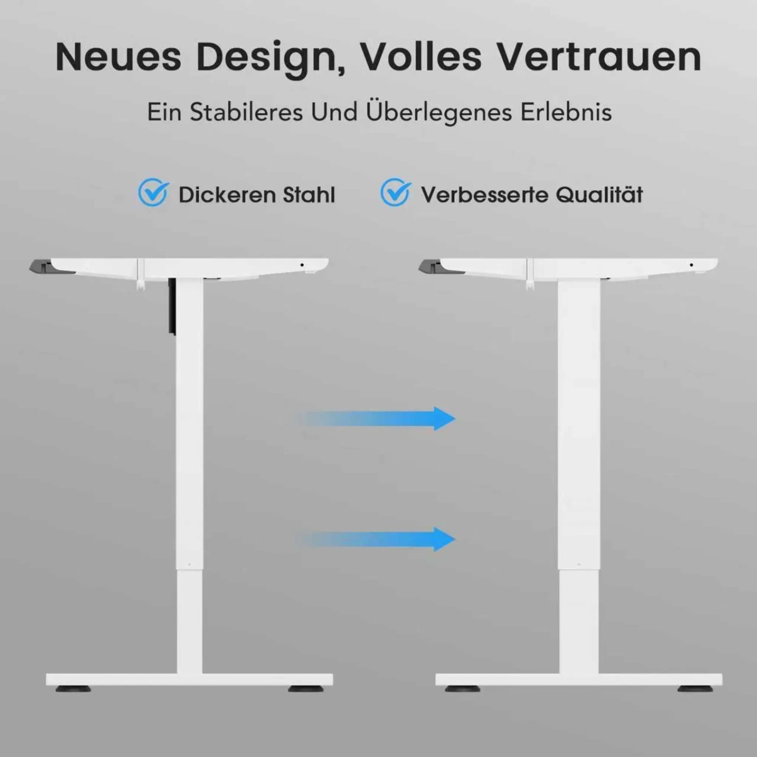 HOMAVO Schreibtischgestell, weiß, höhenverstellbar, elektrisch mit Motor. Stufenlos verstellbar.