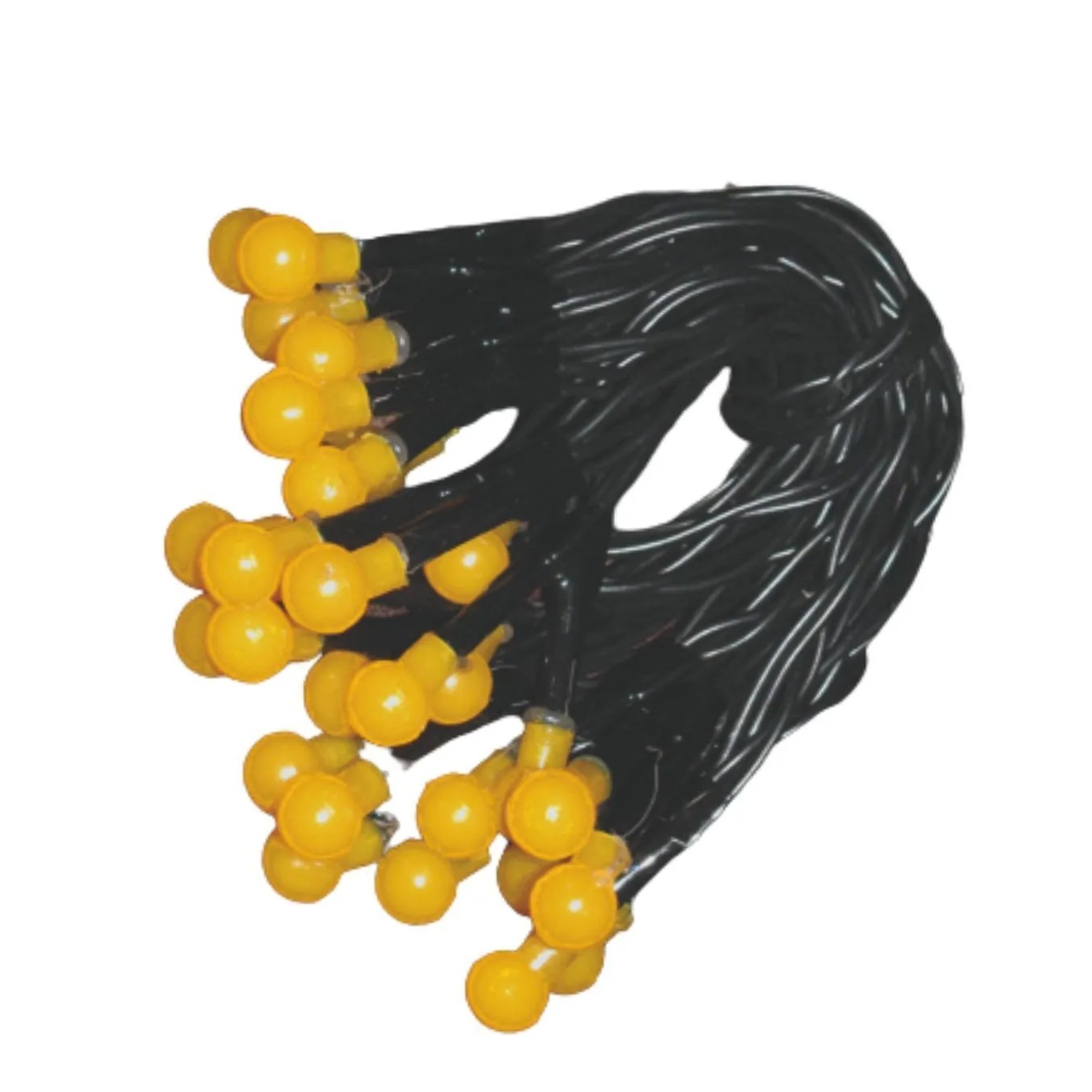 Gelbe LED Kugelkette mit 20 Lichtern und schwarzem Kabel, batteriebetrieben, für Innenräume.