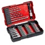 Einhell Bit- und Bohrerbox, 39-teilig, mit Bits, Bohrern und Steckschlüsseln in roter L-Box.