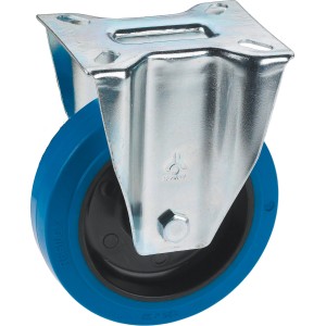 Blaue Transport-Bockrolle, Ø 125 mm, mit Stahlgehäuse für Lasten bis 200 kg.