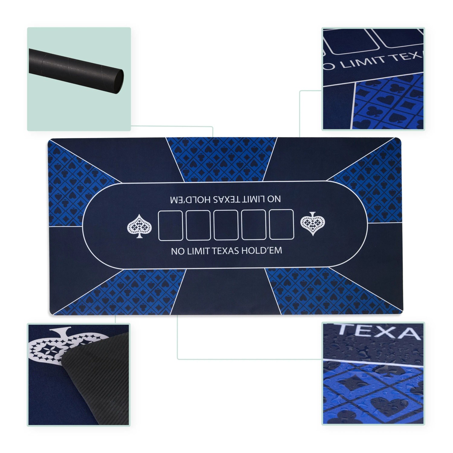 Relaxdays Pokermatte Polyester Gummi Blau Rutschfest Wasserdicht 120 cm x 60 cm 1 kg_3