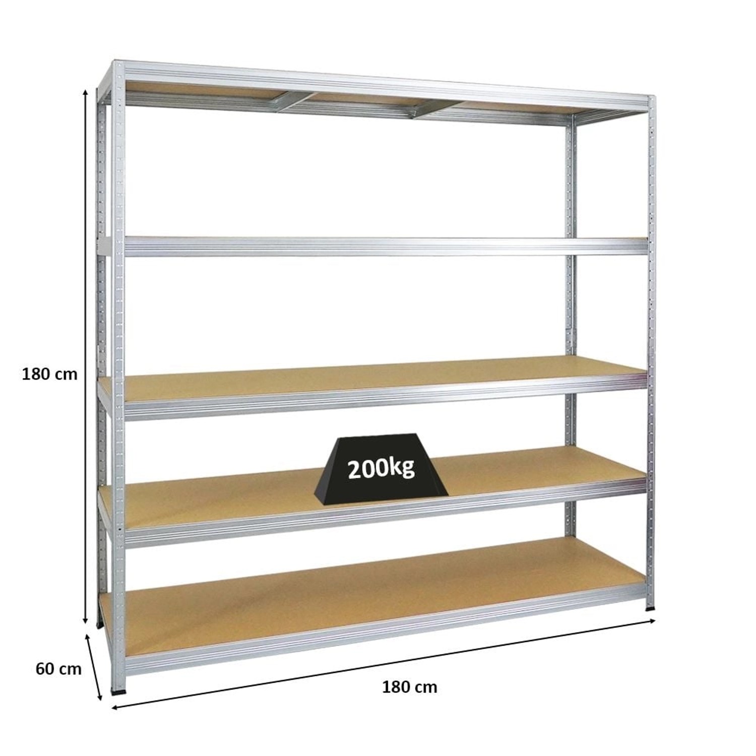 Verzinktes PROREGAL Schwerlastregal Giant Elephant, 180x180x60 cm, mit 5 MDF-Fachböden.