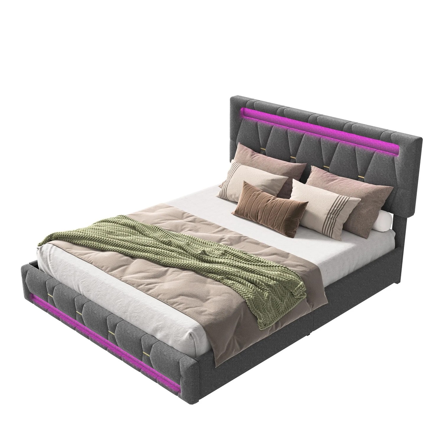 PXloue Schubladenbett 160x200cm Bett Grau mit Schubladen