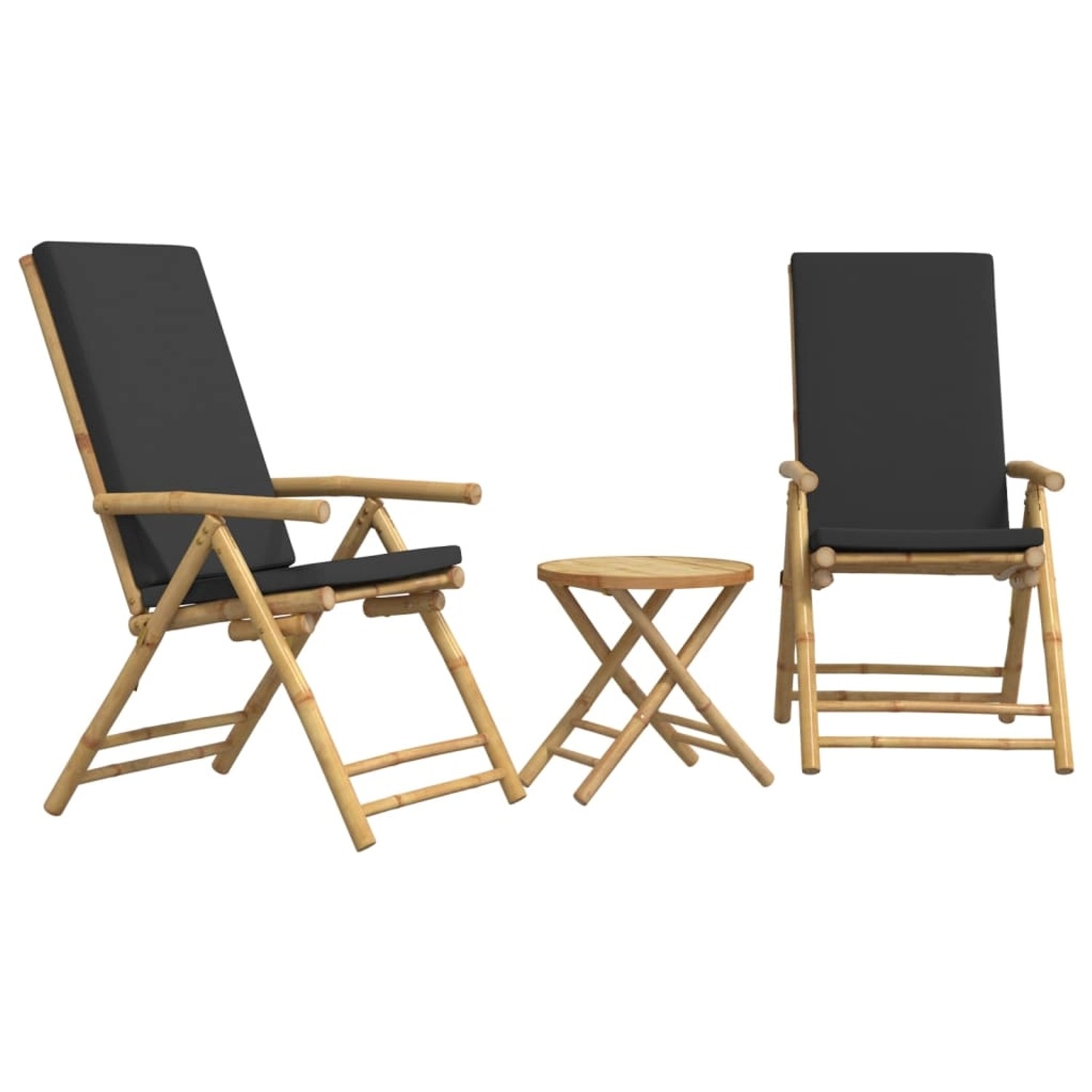 vidaXL 3-tlg Bistro-Set Klappbar mit Dunkelgrauen Kissen Bambus Modell 2