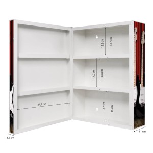 Offener, weißer Banjado XXL Medizinschrank mit E-Gitarren Motiv, 35x46x15cm, abschließbar.