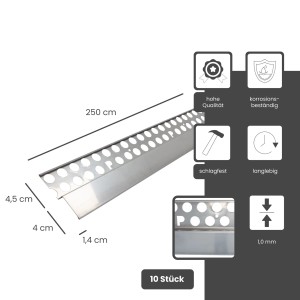 Protektor Noppenbahnprofil, 250cm, Edelstahl, für Außenputz ab 12mm Stärke.