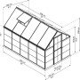 Technische Zeichnung: Palram Canopia Hybrid Gewächshaus 3.1x1.9m, silberner Rahmen, klare Wände, Maße.