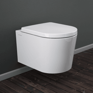 Domberg Wand-WC-Set DB1004, weißes Hänge-WC mit WC-Sitz und Absenkautomatik.