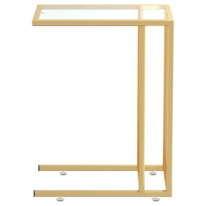 VidaXL Computer-Beistelltisch, transparentes Hartglas, goldenes Metallgestell, 50x35x65 cm.