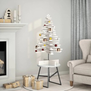Weißer vidaXL Weihnachtsbaum aus Kiefernholz, 100 cm, mit Deko im Wohnzimmer.