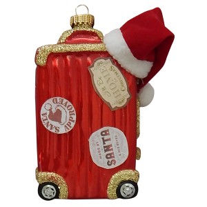 Weihnachtskugel: Roter Santas Koffer Ornament von Krebs Glas Lauscha, 12cm.