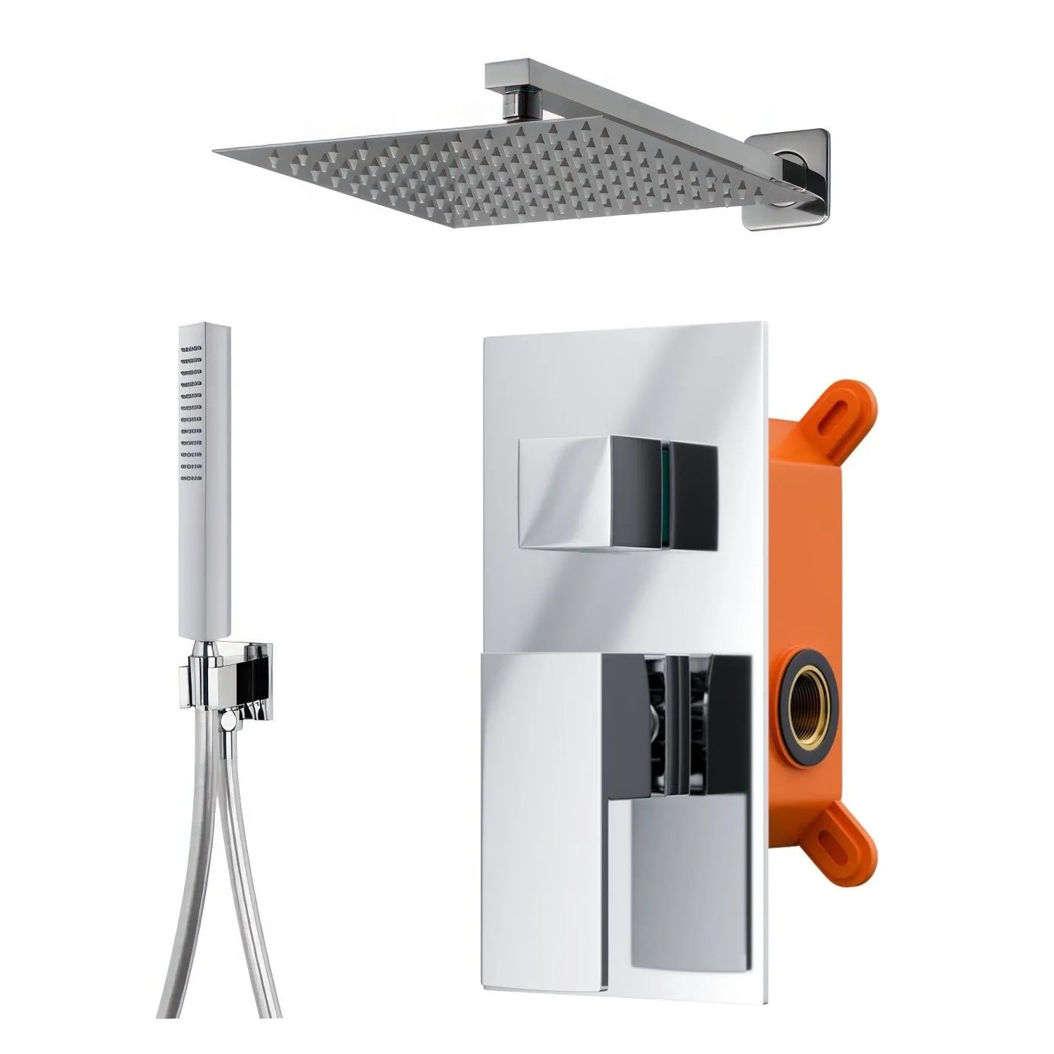 KOLMAN Komplettes Duschsystem Unterputz Armatur Wasserhahn mit Kopfbrause in Chrom