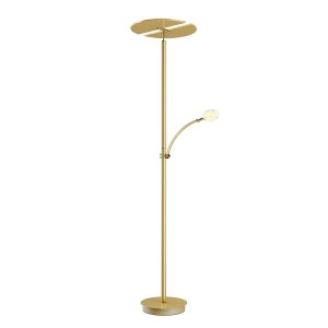 Goldene Lucande LED Stehlampe Anniki mit Leselampe, dimmbar, 180 cm hoch.