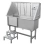 Monstershop Edelstahl Haustier Badewanne (400mm) mit Treppe und Befestigungsbändern.