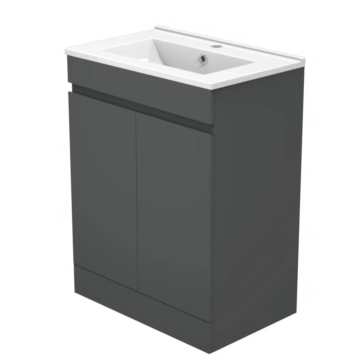 AICA Badmöbel LORENZA 60 cm Keramik Waschtisch mit Unterschrank Matt Anthrazit Grifflos Softclose Tür 2 tlg.