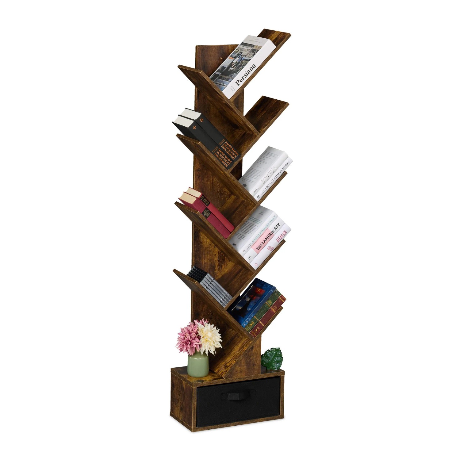 Relaxdays Bücherregal Spanplatte Schwarz Mit Schublade 146 cm x 38 cm x 22 cm 11 kg
