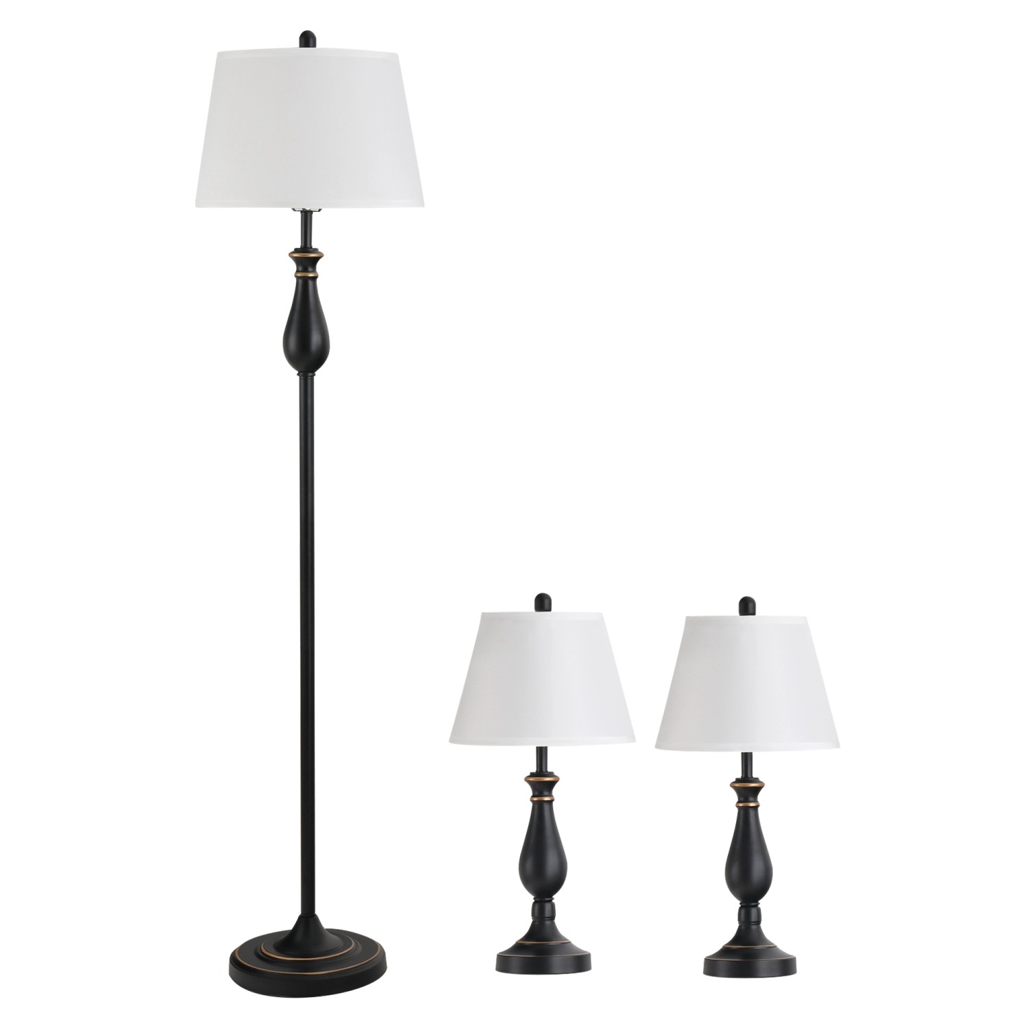 HOMCOM 3er-Lampenset mit 2 Tischlampe & 1 Stehlampe Schwarz Weiß günstig online kaufen