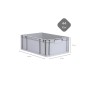 Graue PROREGAL Eurobox 44L mit Griffen und Maßen (22x40x60cm) für Lagerung.