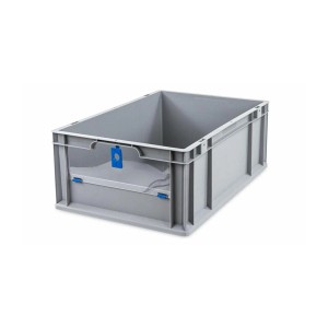 Graue PROREGAL Eurobox mit blauem Detail, NextGen Insight Cover, 44 Liter. Ideal zur Aufbewahrung und Transport.