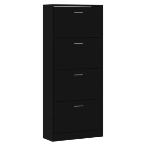 Schwarzer vidaXL Schuhschrank mit 4 Klappen aus Holzwerkstoff, 63x24x147 cm.