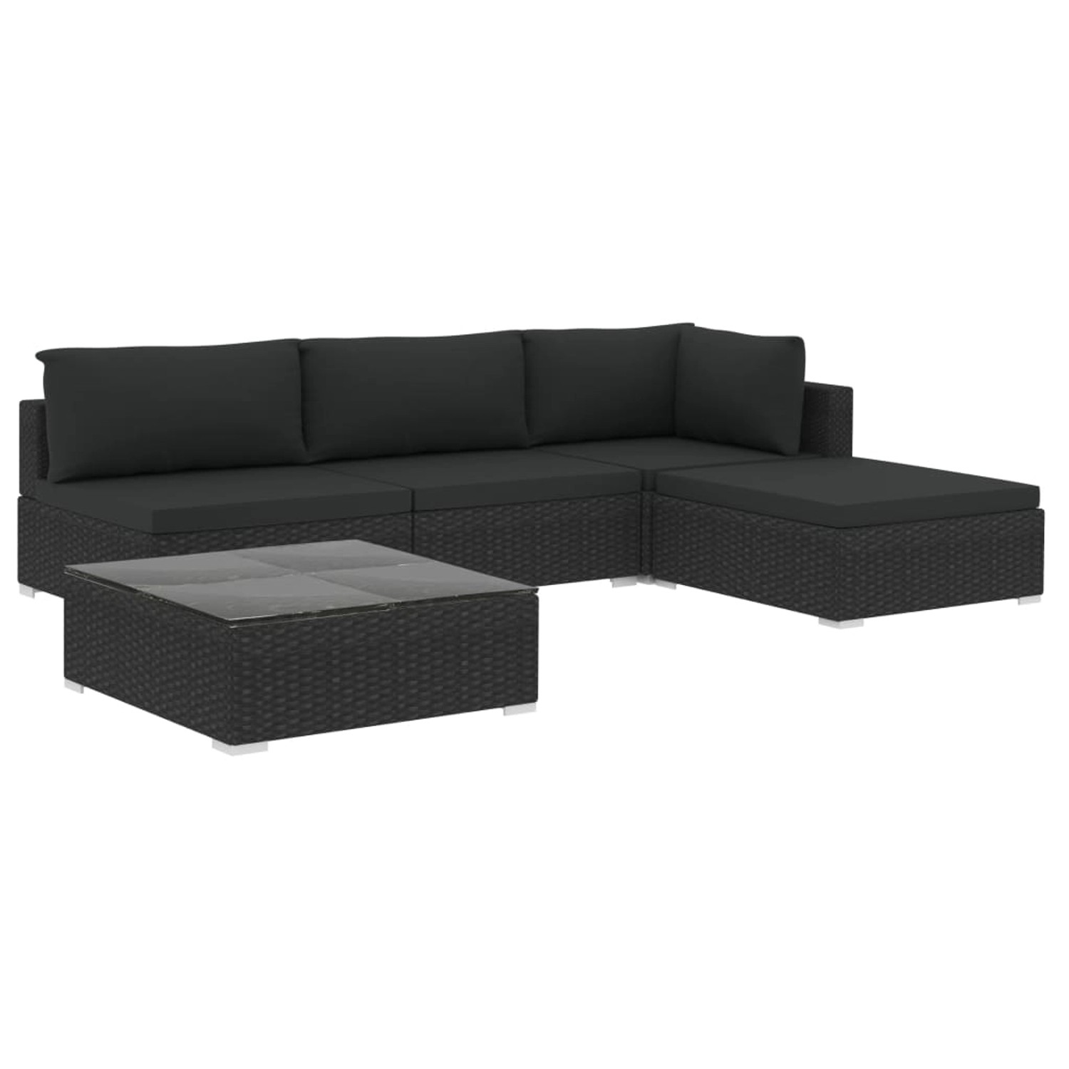 vidaXL 5-Tlg Garten-Lounge-Set mit Auflagen Poly Rattan Schwarz 46784