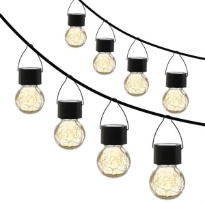 Marelida LED Solar Hängeleuchte CRACKLE Bruchglas-Optik Solarleuchte Kugelleuchte 8 Stück