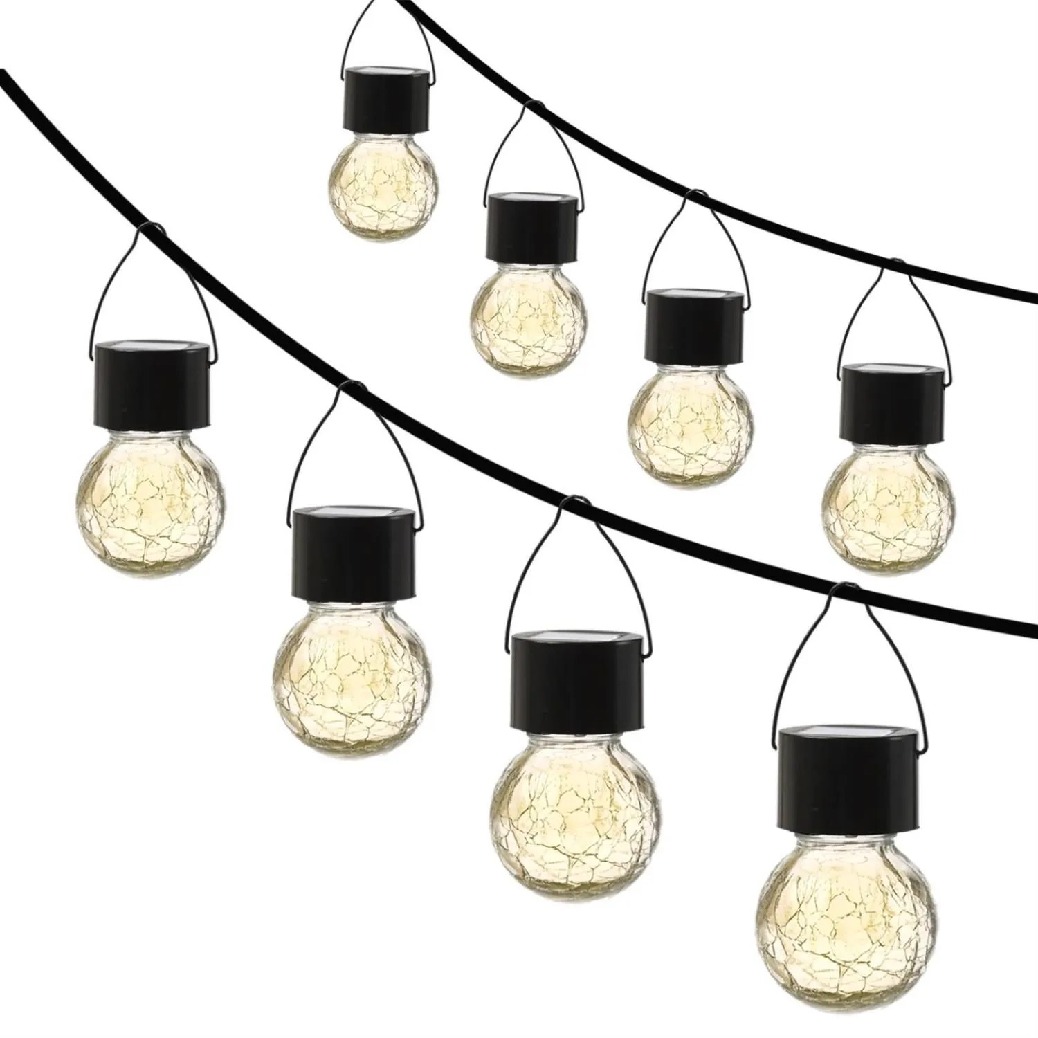 Marelida LED Solar Hängeleuchte CRACKLE Bruchglas-Optik Solarleuchte Kugelleuchte 8 Stück