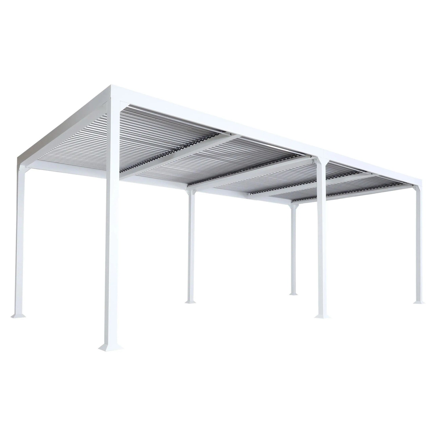 BERLINLODGE Alu Pergola HxBxT 224x600x300cm Lamellen-Pavillon Terrassenüberdachung Weiß Stabiles 8cm-Metall-Gestell