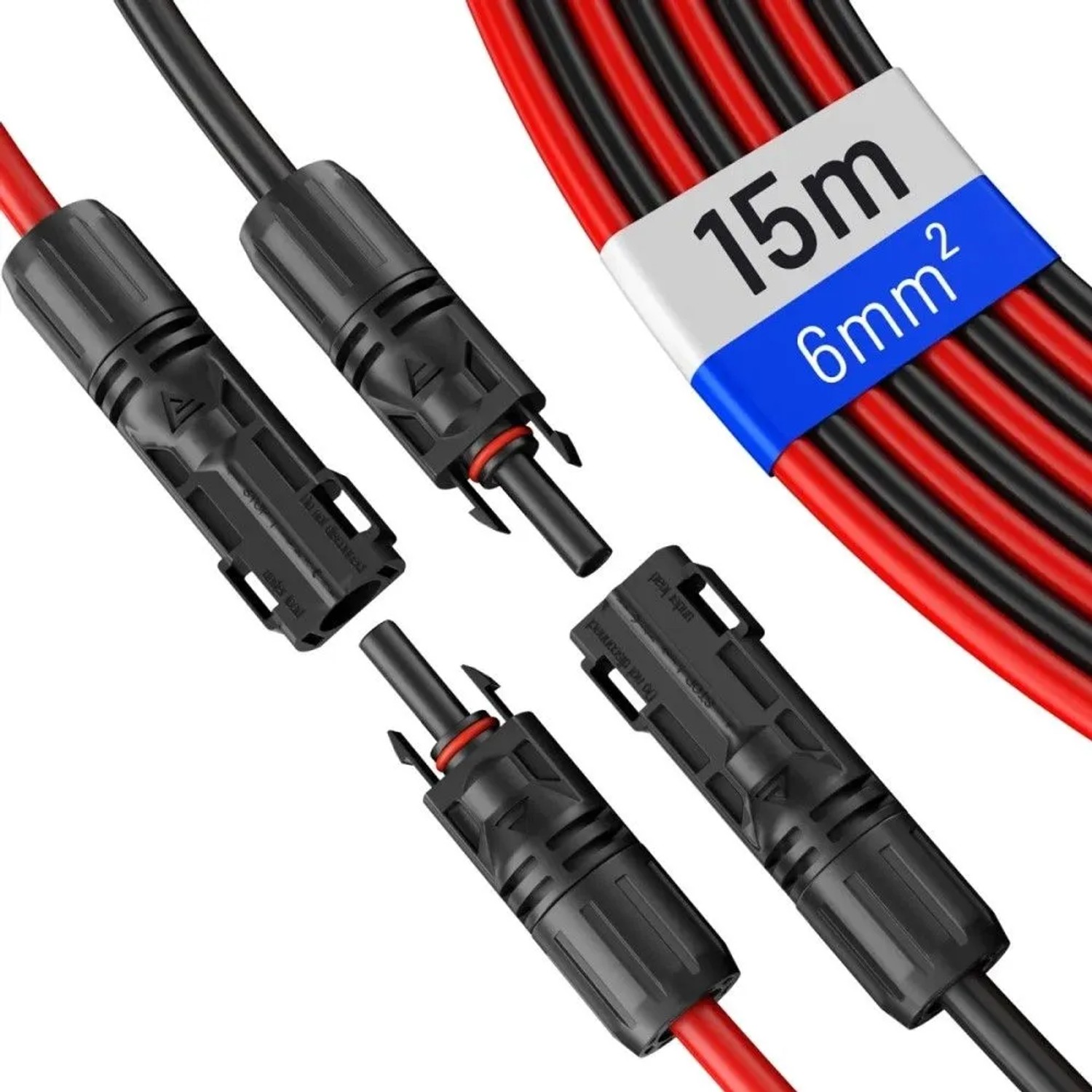 hb-digital 2x 15m Solar Verlängerungskabel 6 mm² mit Stecker Schwarz/Rot