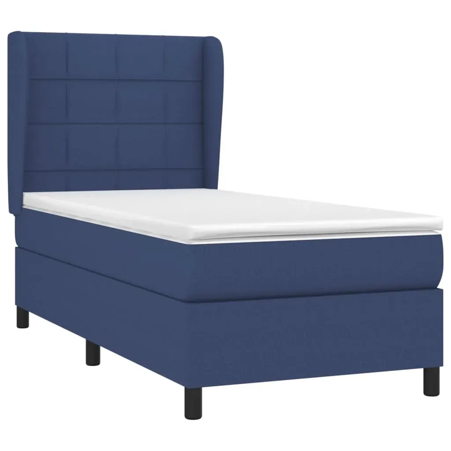 Blaues vidaXL Boxspringbett (90x200 cm) mit Matratze und Stoffbezug.