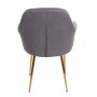 6er-Set graue Samt Polsterstühle mit goldenen Beinen, Rückansicht.