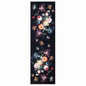 Schwarzer vidaXL Küchenteppich (150x45 cm) mit floralem Muster.