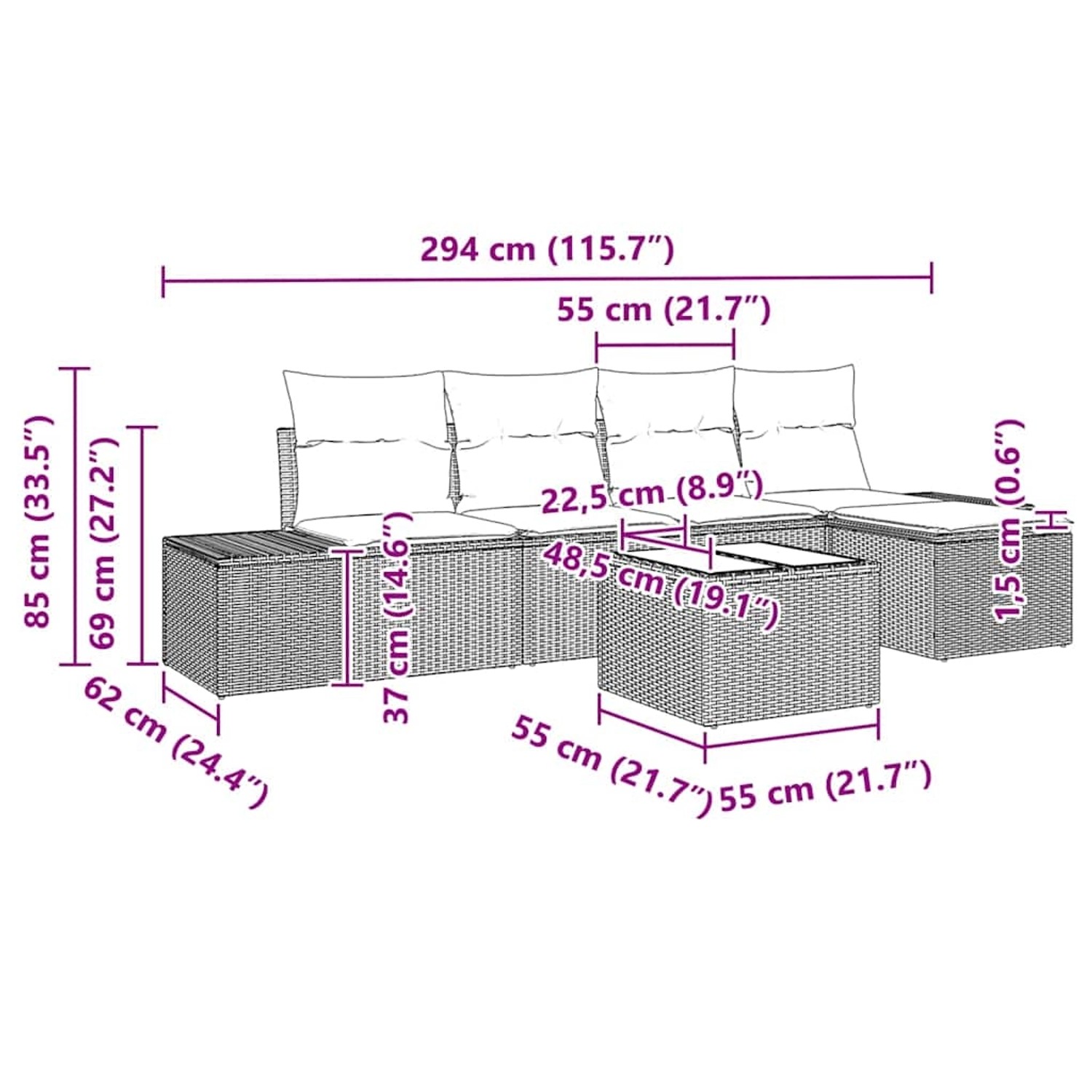 vidaXL 6-teiliges Garten-Sofa-Set aus braunem Rattan mit beigen Kissen. Gartenmöbel für Terrasse und Balkon.