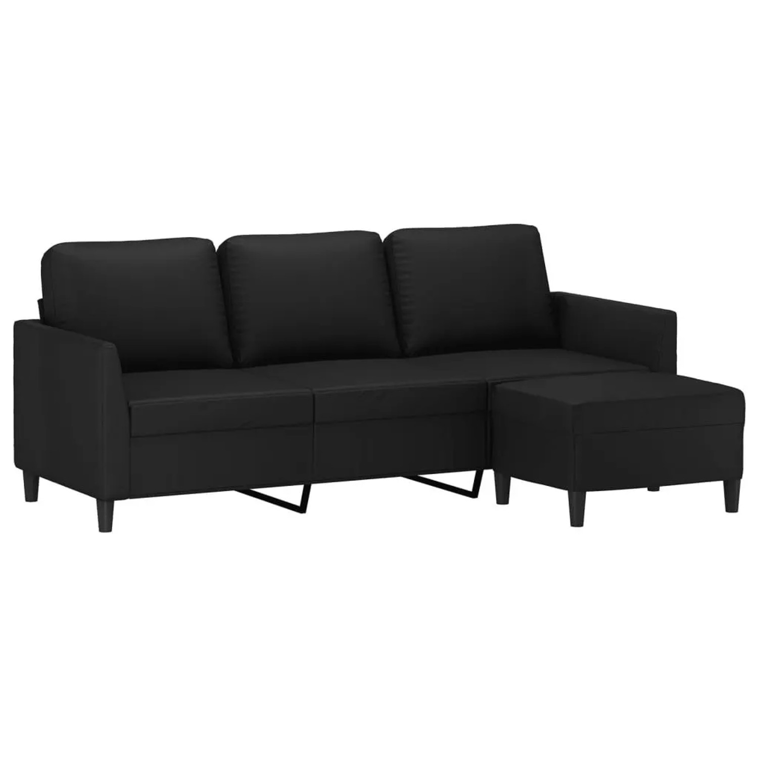 vidaXL 3-Sitzer-Sofa mit Hocker Schwarz 180 cm Kunstleder 3201122