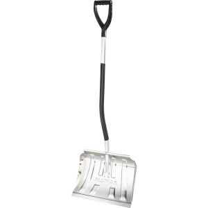 Alu Schneeschieber Ergo mit Flüsterkante, Aluminiumblatt und D-Griff für komfortables Schneeräumen.