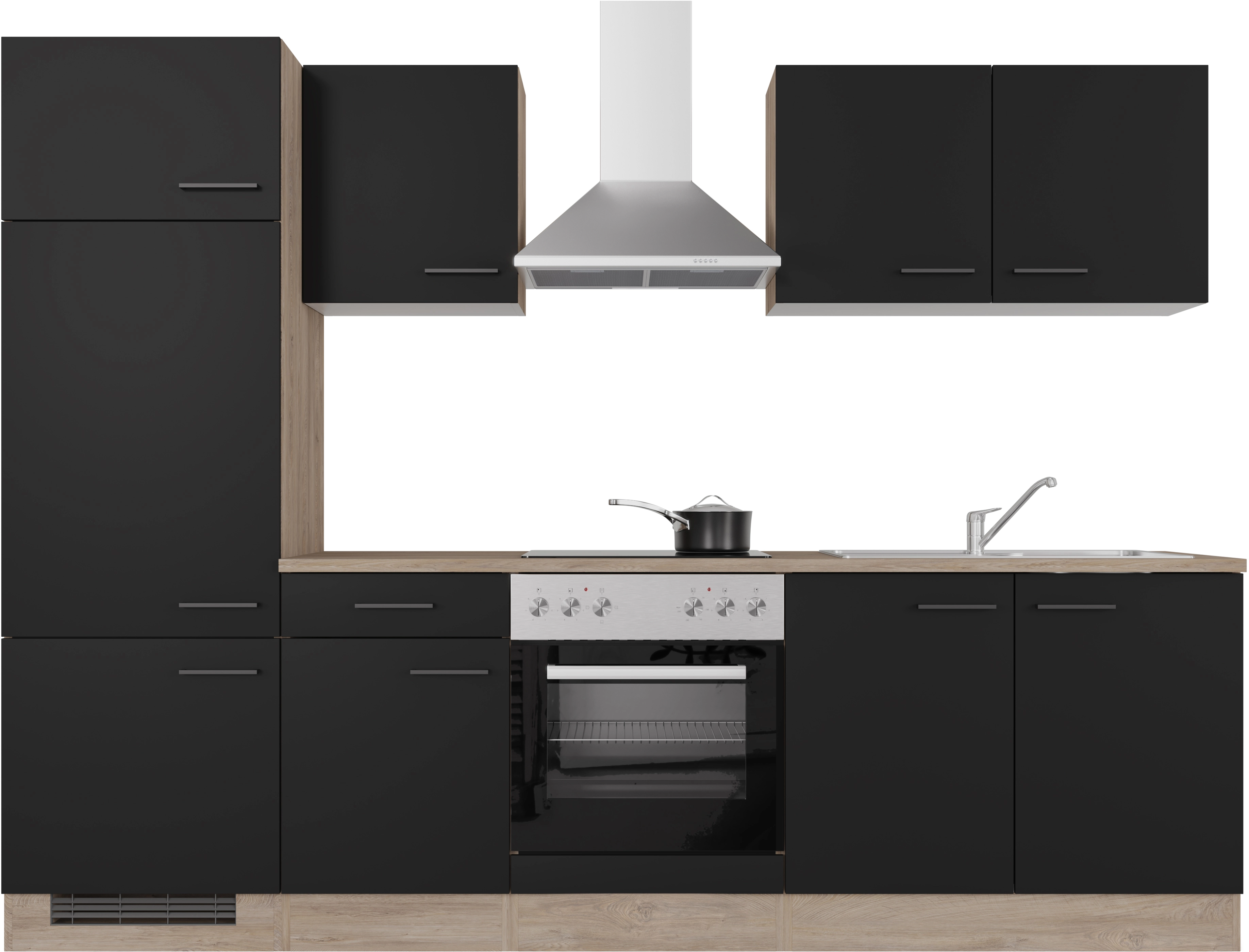 Flex-Well Exclusiv Küchenzeile Capri 270 OBI Schwarz bei cm kaufen Matt-Endgrain Oak
