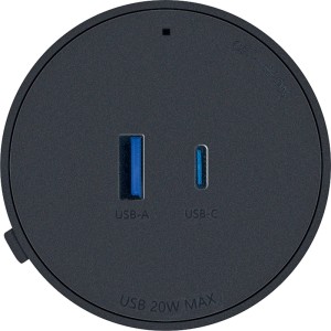 Schwaiger Stromschienen-Plug MSPS0310, schwarze Steckdose mit USB-A und USB-C Anschluss.