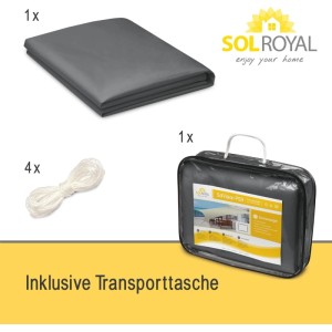 Sol Royal Sonnensegel 4x5m Grau: Segel, Seile und Tragetasche im Set.