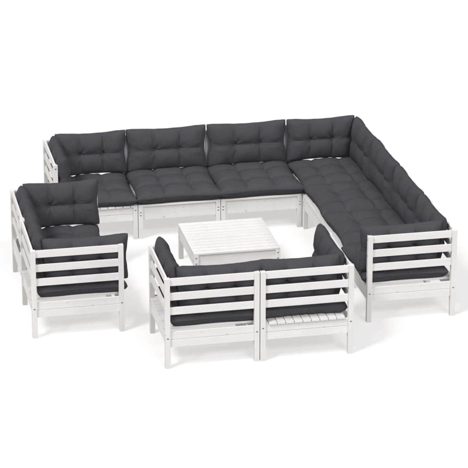 vidaXL 12-tlg Garten-Lounge-Set mit Kissen Weiß Massivholz Kiefer Modell 5 günstig online kaufen