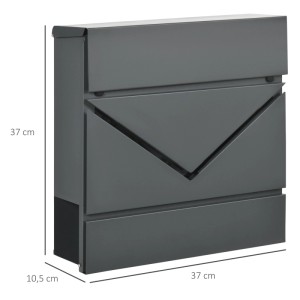 Dunkelgrauer HOMCOM Briefkasten aus verzinktem Stahl, modernes Design im Format 37x10,5x37 cm.