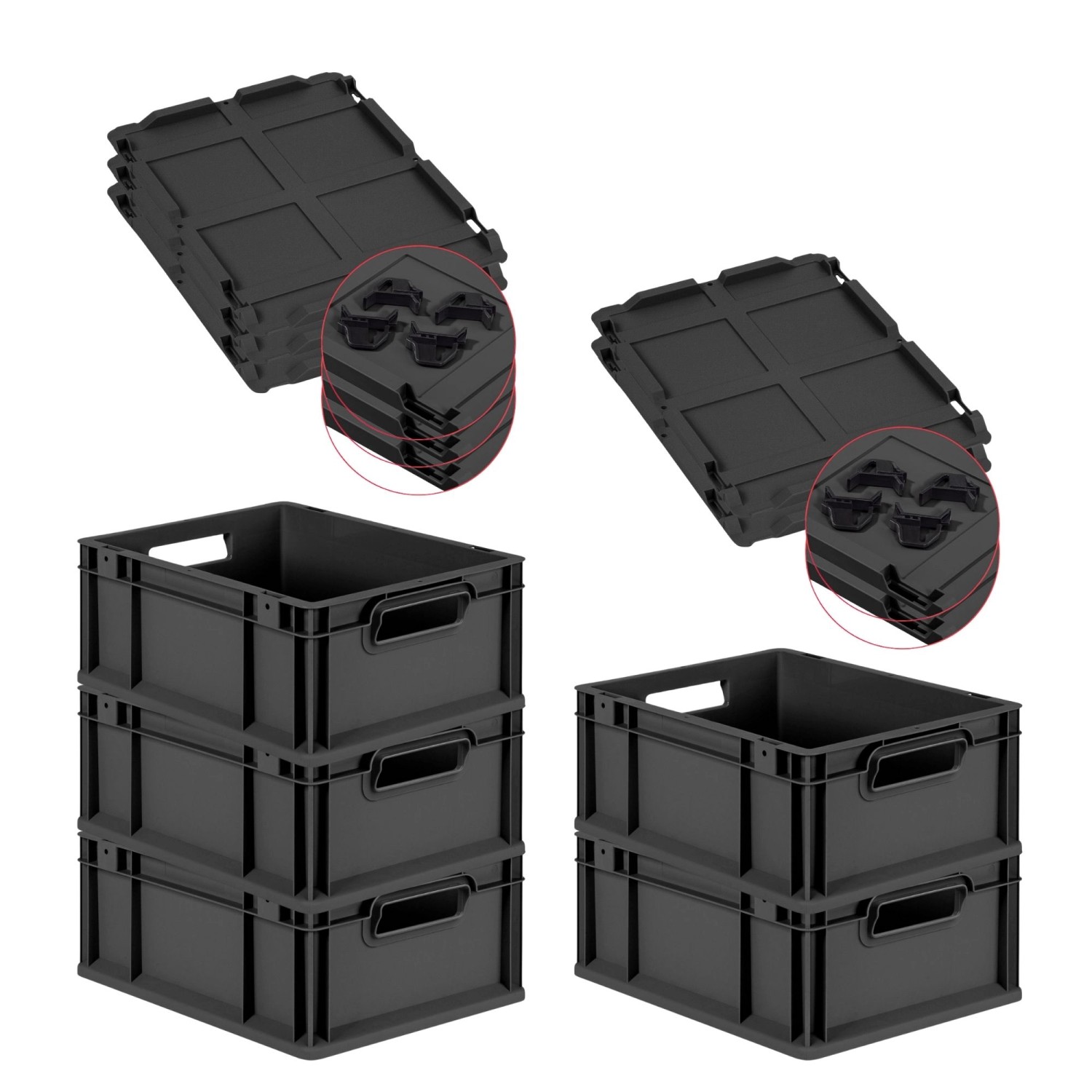 PROREGAL SuperSparSet 5x Eurobox Nextgen Grip Mit Scharnierdeckel Und Schwa günstig online kaufen