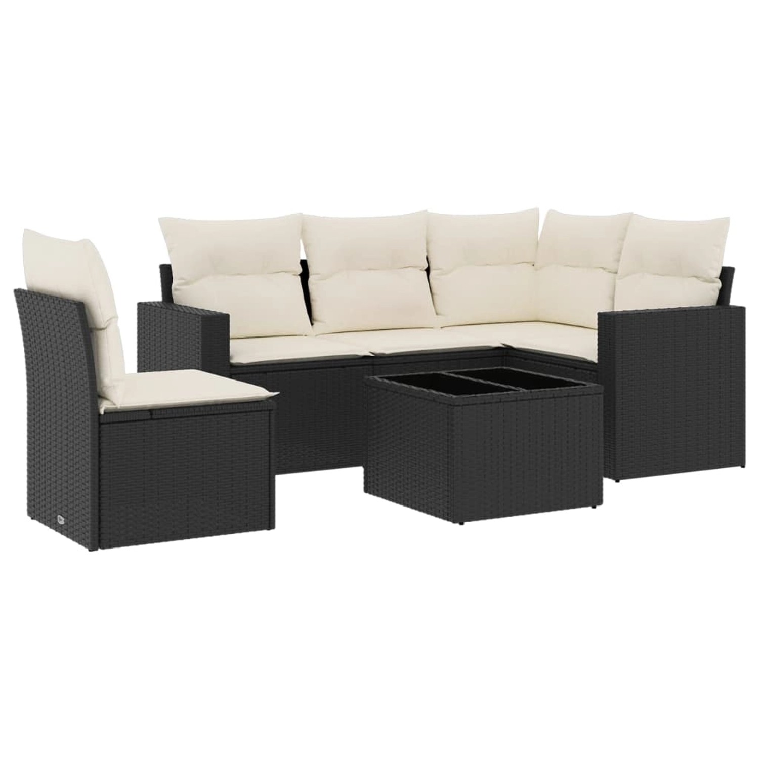 vidaXL 6-tlg Garten-Sofagarnitur mit Kissen Schwarz Poly Rattan Modell 1